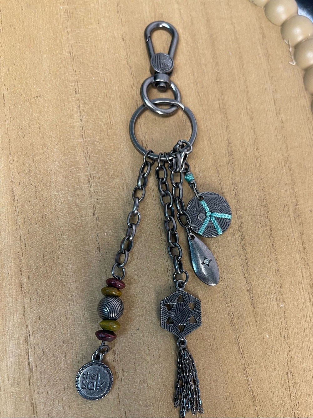 The Sak Silver-Tone Multi Charm Key & Card Holder with Teal Stitch